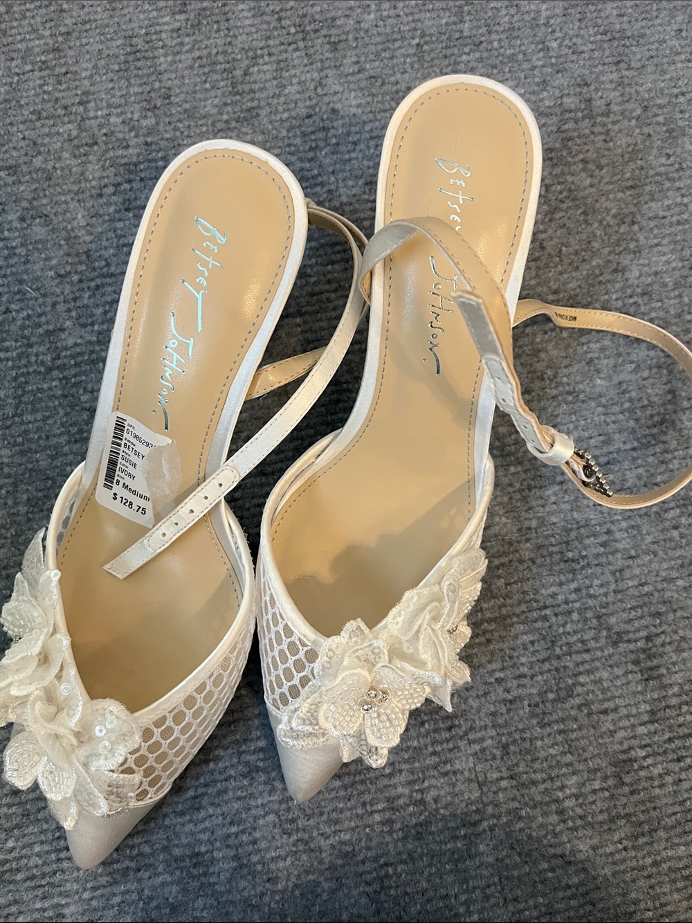 Betsey Johnson Ivory Floral Mesh Pointed Slingback Heels